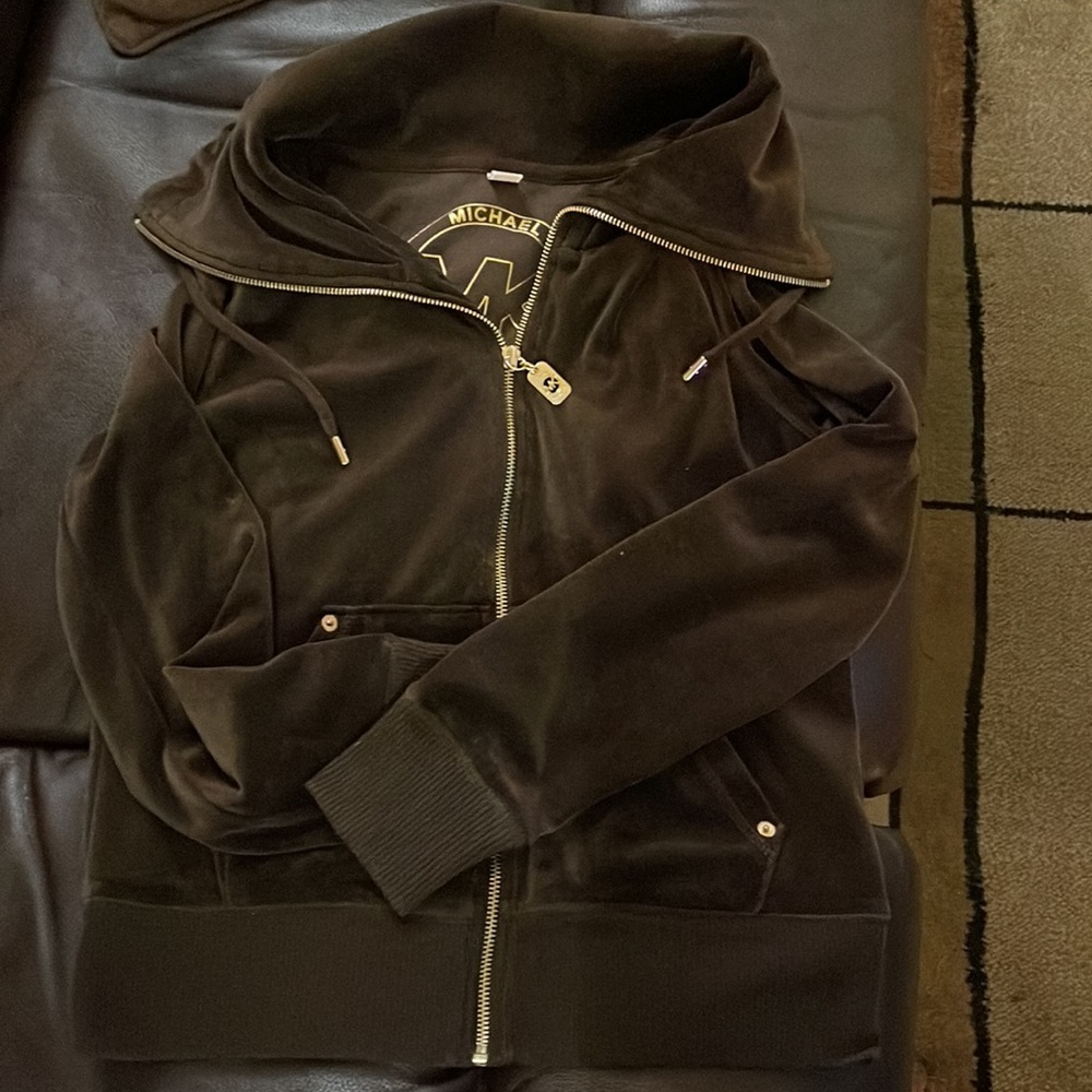 MICHAEL KORS Women’s Brown Velour Full Zip Track Jacket Size Medium